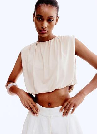 Топ h&m бежевий молочний кроп-топ з підплічниками майка