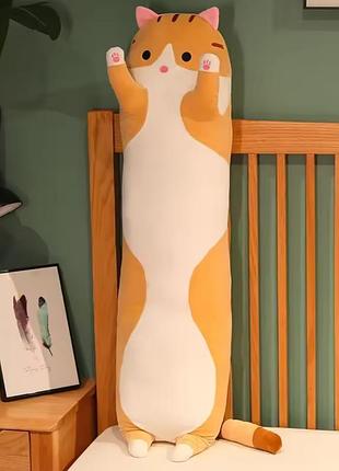 Кот батон 110 см игрушка подушка плюш обнимашка рыжий