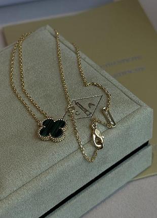 Подвеска van cleef & arpels vintage green malachite k18 yellow gold 46 cm