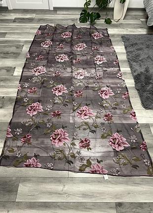 Тюль у квітковий принт 1,50*2,70 з фіолетовим відтінком