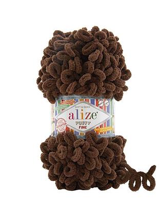 Пряжа alize puffy fine/ализе пуффи файн, коричневый 493
