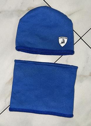 Комплект однотонный шапка и хомут на мальчика 1-3 года (86-98 см)