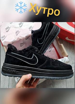Кросівки чоловічі nike air force чорні замшеві з хутром, зимові утеплені на хутрі, демісезонні, замша хутро, розмір 40-44, нові, ks 1904