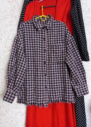 Твидовая рубашка оверсайз в клетку