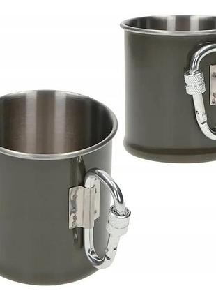 Кружка стальна mil-tec 250 ml з карабіном olive, olive