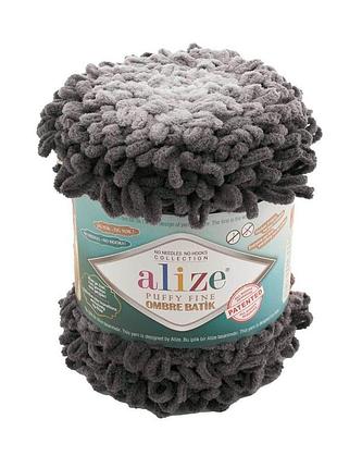Пряжа alize puffy fine ombre batik/ализе пуффи файн омбре батик, серый 7243