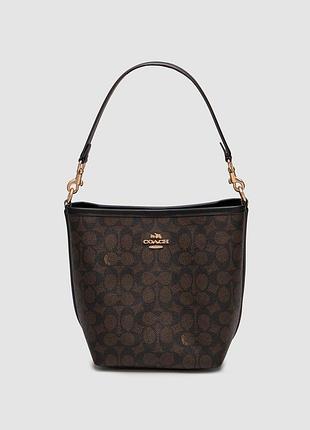 Женская кожаная сумочка coach city bucket bag in signature canvas brown black 23 х 20 х 9 см
