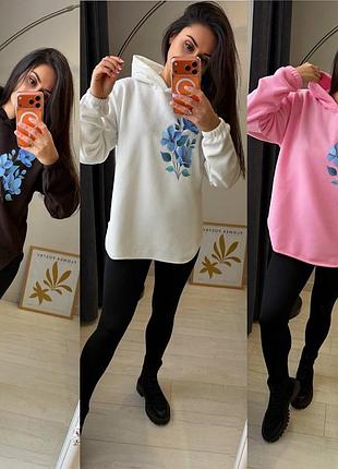 Теплый женский костюм с легенсами, лосинами на флисе, худи флис