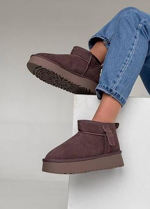 Жіночі коричневі уггі, ультра короткі угг, шоколадні короткі угги