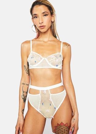 Комплект белья набор высокие трусы трусики стринги сетка бра бралет мягкий