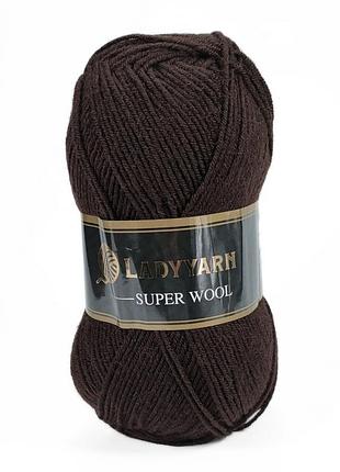 Пряжа super wool/супер вул, коричневий nw007, lady yarn