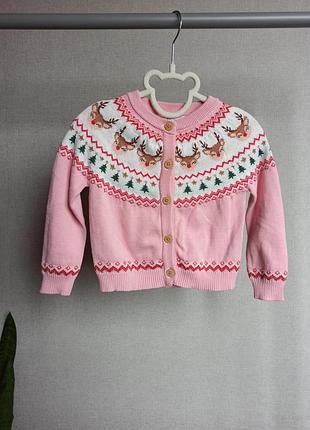 Розовый новогодний кардиган на 1.5-2 года