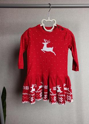 Вязаное новогоднее платье на девочку 1.5-2 года