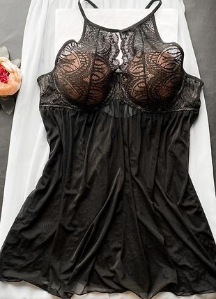 Пеньюар комбинация  ночнушка с чашками сорочка майка сетка кружевной