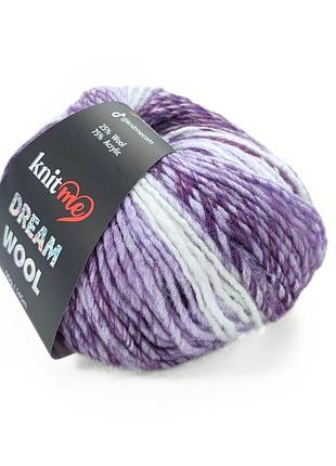 Пряжа dream wool/дрим вул, белый-фиолетовый-лиловый kd08, knit me