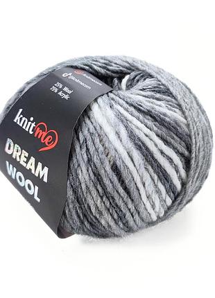 Пряжа dream wool/дрим вул, серый-светло серый-белый kd09, knit me