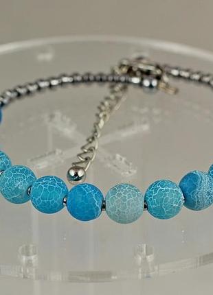 Браслет no name жорсткий блакитний агат 20 см сріблястий