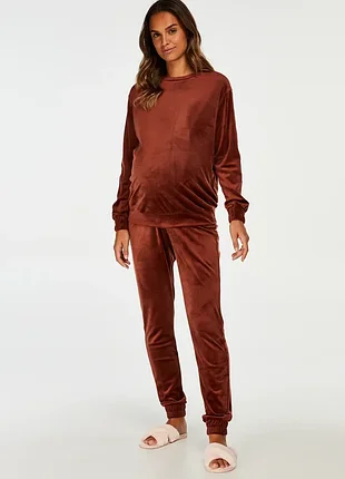 Велюровый костюм с блестками - коричневый / костюм для беременных