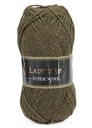 Пряжа super wool/супер вул, мілітарі-зелений nw009, lady yarn