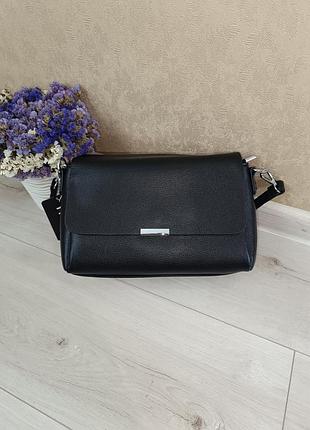 Стильная женская сумка из экокожи на 3 отделения на молнии черный цвет