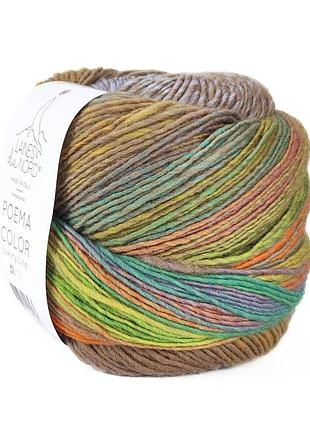 Пряжа poema color/поема колор, горіховий-блакитний-зелений-помаранчевий мультиколор 703, laines du nord