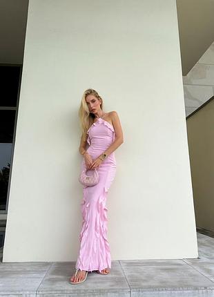 Нова ніжна максі сукня рожева з рюшами oh polly
