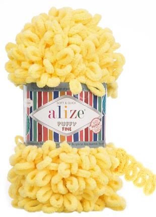 Пряжа alize puffy fine/ализе пуффи файн, ярко-желтый 113
