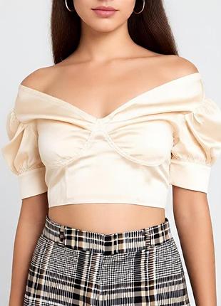 Shein жіночий молочний кроп-топ, сатинова укорочена блуза, розмір s