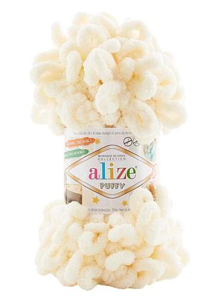 Пряжа alize puffy/ализе пуффи, сливочный 01