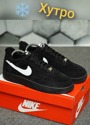 Кросівки чоловічі nike air force 1 07 mid lv8 чорні замшеві з хутром, зимові утеплені на хутрі, демісезонні, замша хутро, розмір 41-45, нові, ks 1325