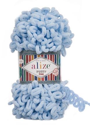 Пряжа alize puffy fine/ализе пуффи файн, голубой мел 218