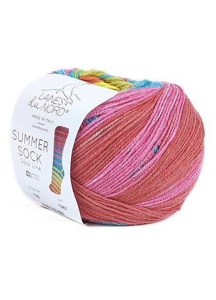 Пряжа summer sock/саммер сок, рожева-блакитна-оливкова смужки 100, laines du nord