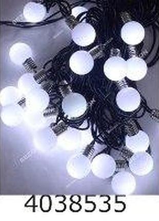 Гірлянда ел. 20 led "лампочки" матові, 50мм 7м, перехідник, проз. провід, білий теплий