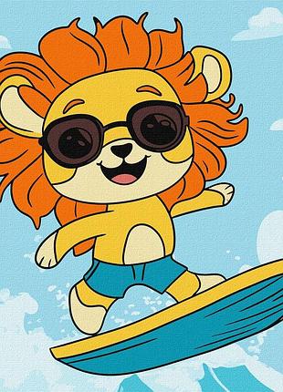 Картини по номерах акрил для дітей "літо. лев ловить хвилю" 25х25см kho1247 ідейка