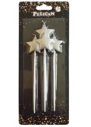 Набір свічок в торт "зірочка на паличці" 4шт срібло 868612