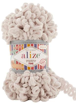 Пряжа alize puffy fine/ализе пуффи файн, слоновая кость 599