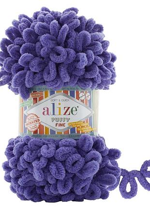 Пряжа alize puffy fine/ализе пуффи файн, ярко фиолетовый 851