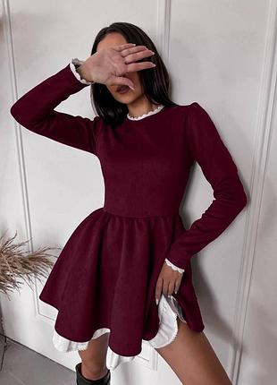 Жіноча класична замшева міні коротка сукня плаття