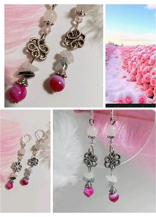 Шарики. серьги. No1. малые. натуральный агат, кварц. авторские украшения. роза в снегу.