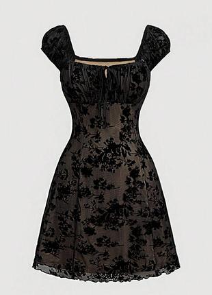 Нова чорна мереживна сукня велюровий принт shein mod