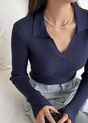 Лонгслів жіночий поло  в рубчик