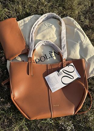 Сумка polene mini карамель , сіра та чорна