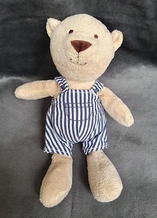 Ведмедик mothercare в бавовняному  комбінезоні в смужку