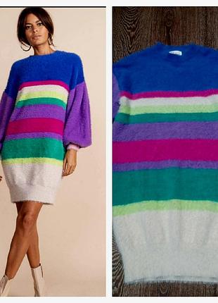 Теплое пушистое платье- туника в разноцветную полоску р.6 от danceng leopard