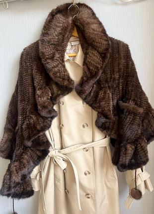 Накидка-шарф з норки вʼязаної,манто норка натуральне хутро,норковий шарф