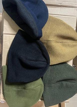 Шапка вязаная с флисом без отворота. койот