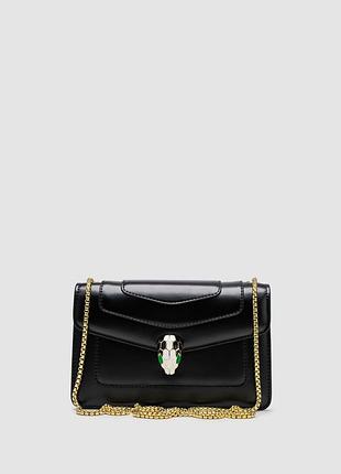 Жіноча шкіряна сумочка bvlgari serpenti forever crossbody mini bag black 21 х 13 х 5 см