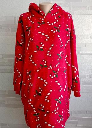 Теплое флисовое худи/ платье для дома с капюшоном