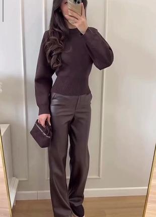 Теплые женские брюки из эко-кожи на флисе 1297 eb