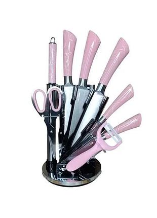 Рожевий набір столових ножів+ножиці+чистка 9 предметів
